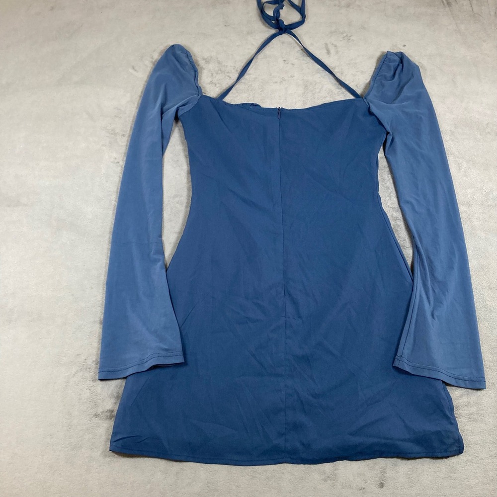 Princess Polly Blue Mini Dress Long Mesh Sleeves Halter Tie Bustier US 4 - Picture 5 of 8